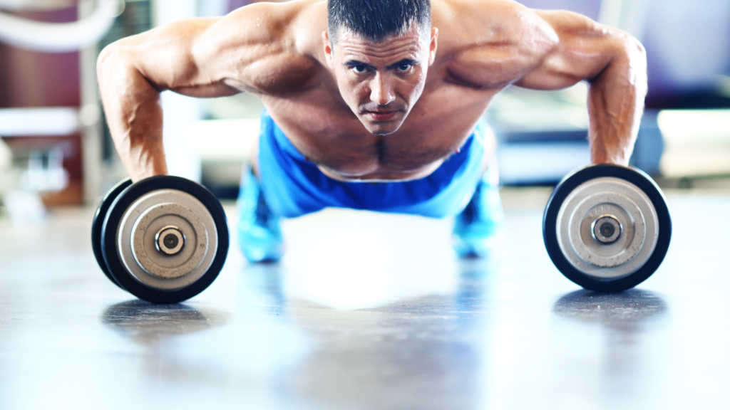 weighted cardio workout pushups with dumbbells