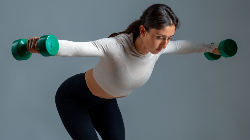 weighted cardio workout reverse fly with dumbbells