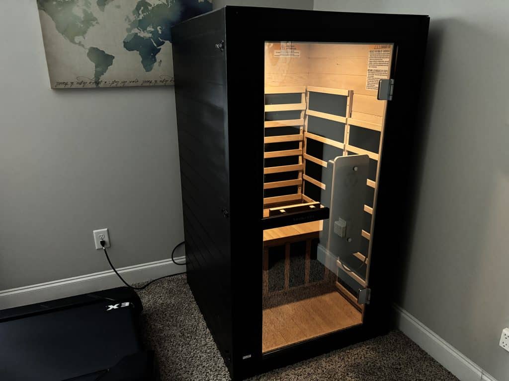 image of the saunabox solara in a small bedroom