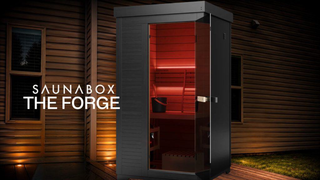 SaunaBox Forge outdoor dry sauna with black aluminum cladding